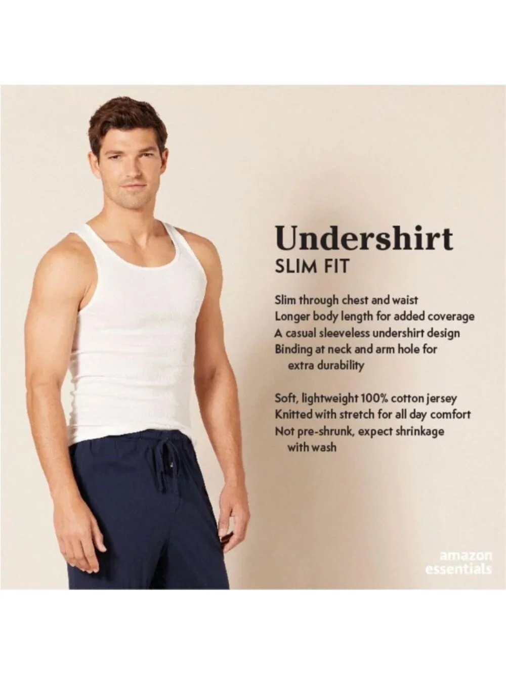 Lightweight Breathable Cotton Slim Fit Tank Undershirts - 6 Pack for Men